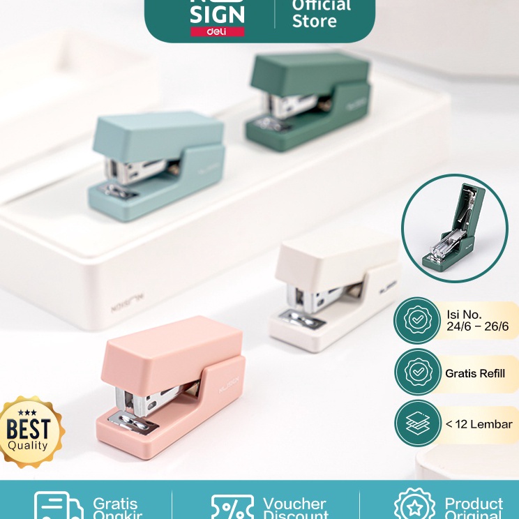

Dijamin Irit Nusign Stapler Stapler Mini Kapasitas Kertas 12 lembar 4 Warna Free Refill NS83X