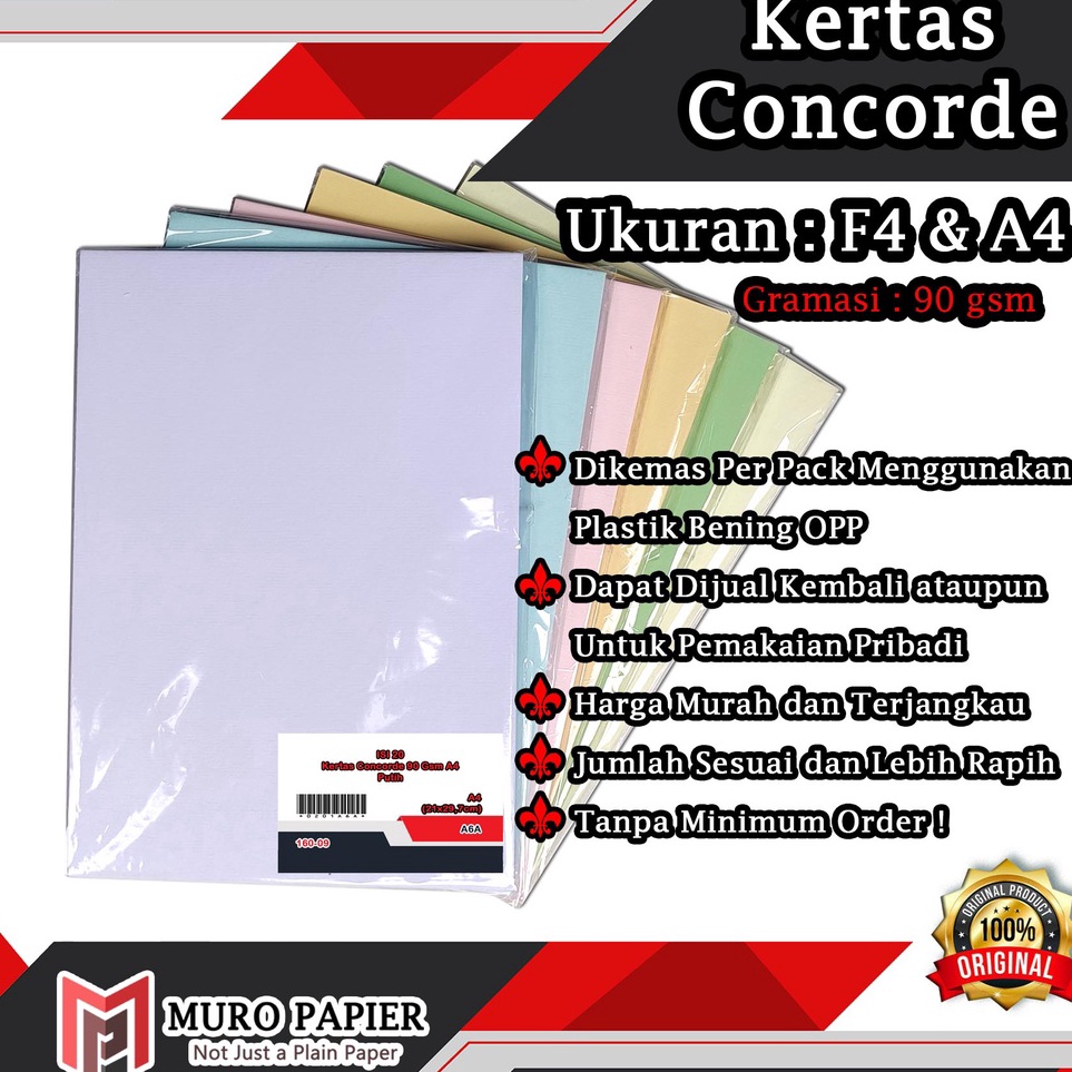 

Baru Termurah PER PAK ISI 2 Kertas Concorde 9 gsm F4 A4 by Muro Papier