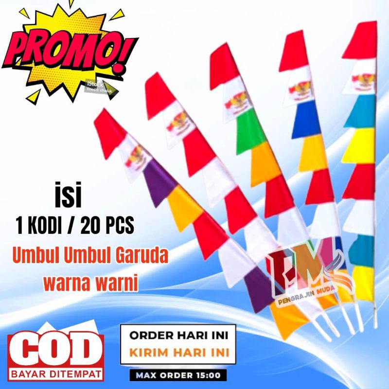 Bendera Umbul umbul Garuda isi 20 PCS ( 1 kodi) Umbul umbul Warna Umbul umbul Warna warni