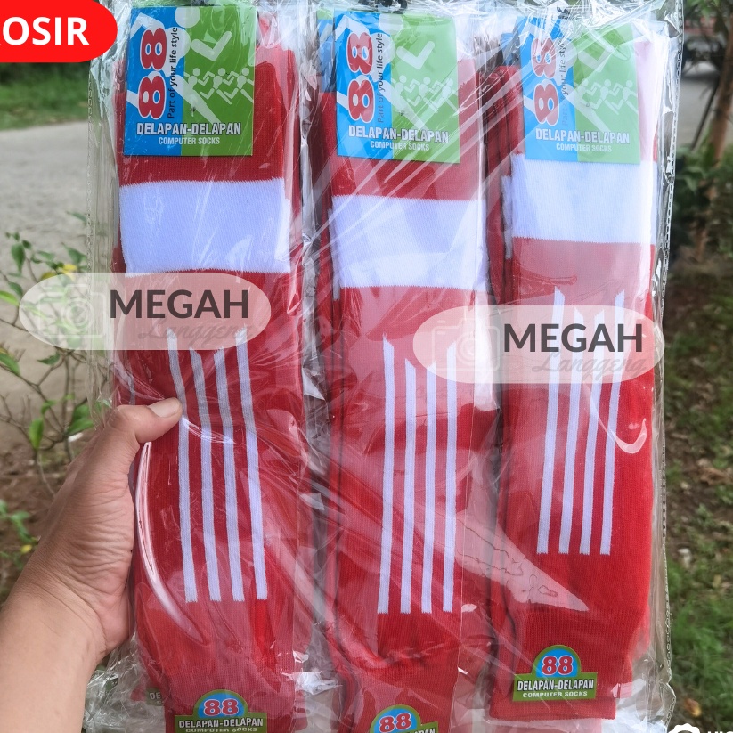 Paling Laku 12 PASANG KAOS KAKI SEPAK BOLA MERAH  KAOS KAKI BOLA PANJANG WARNA MERAH  KAOS KAKI FUTS