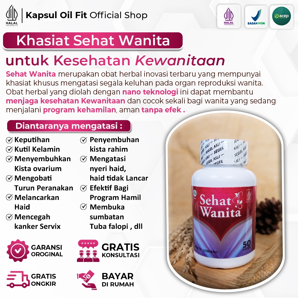 Sehat Wanita Herbal Atasi Masalah Kesehatan Kewanitaan Obat Keputihan Telat Haid Pembersih Rahim Rahim Turun Miom Kista Pelancar Haid Datang Bulan Promil Kutil Kelamin Dari Ekstrak Bahan Herbal Isi 50 Kapsul dan 100 Kapsul-1