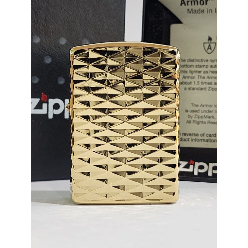 Original Zippo Armor Fold Diamond Design 4 sisi Gold Plated 18k
