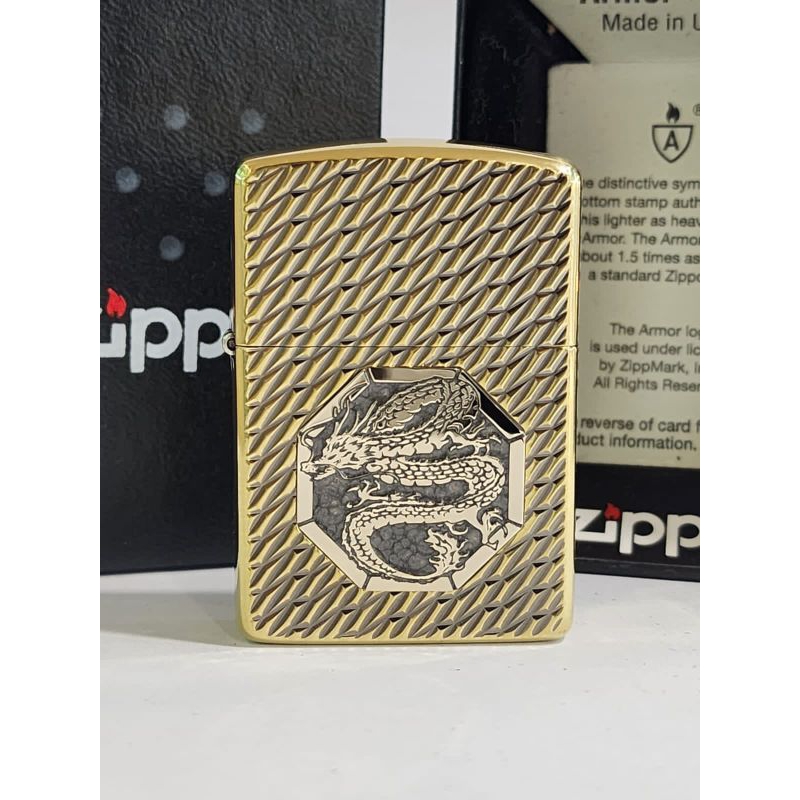 Original Zippo Armor Golden Dragon Scale Design 2 sisi