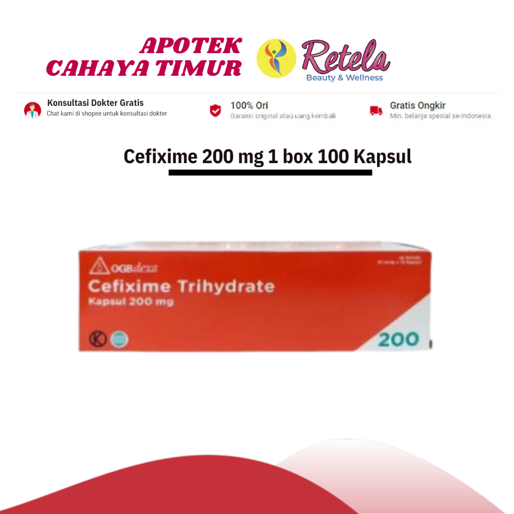 Cefixime 200 mg 1 BOX 100 Kapsul/Gonore/Infeksi saluran kemih/Infeksi lainnya