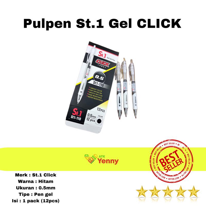 

Pulpen Gel ST.1 Click / Gel Pen ST.1 Click 0.5mm Warna Hitam