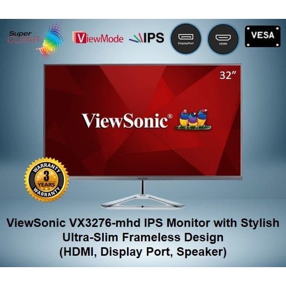 Monitor LED 32" ViewSonic VX3276-MHD |IPS|Frameless|HDMI|DP