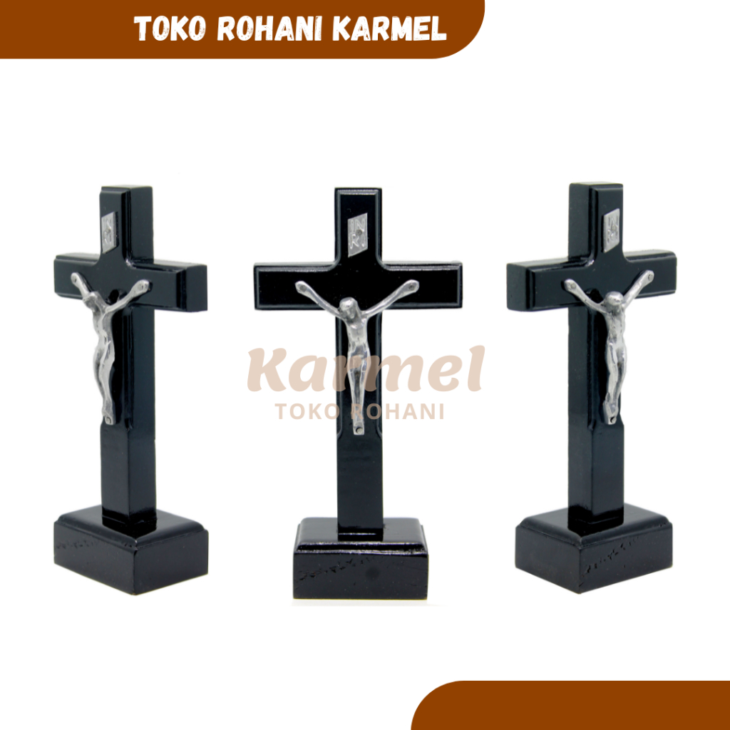 SALIB DUDUK KATOLIK 15 CM (SILVER) / SALIB YESUS / SALIB KATOLIK DUDUK / SALIB MEJA SALIB DUDUK MINI