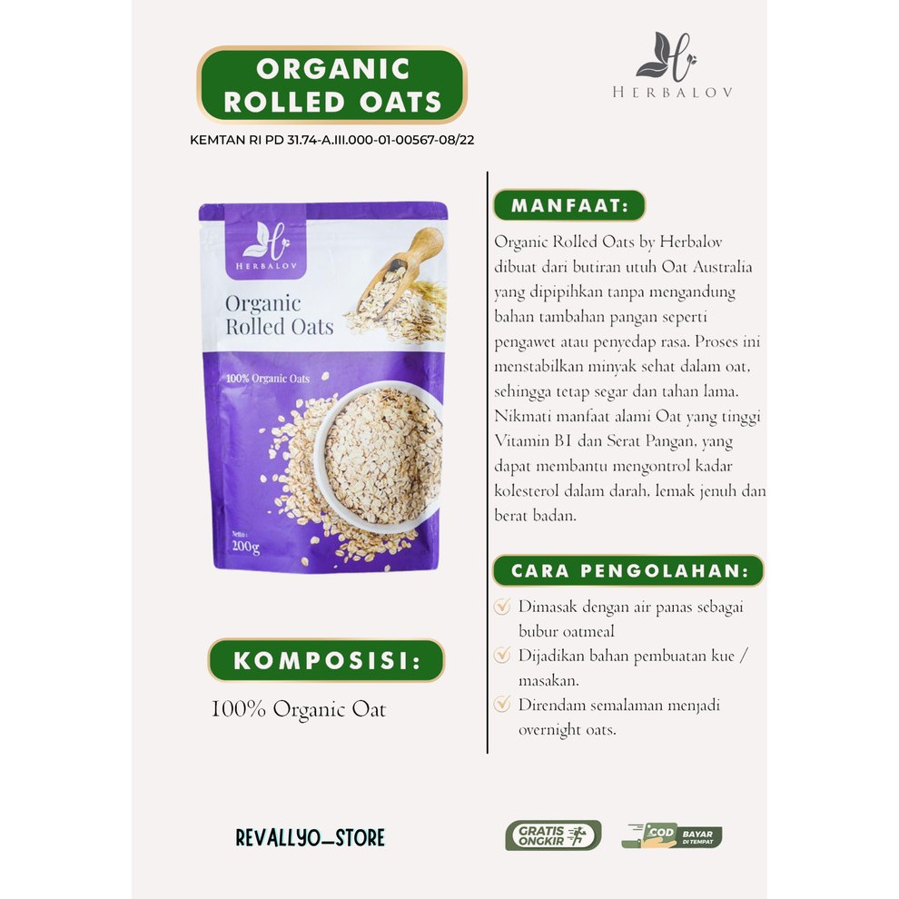 

ORGANIC ROLLED OAT HERBALOV | HERBAMOUR | DIET TINGGI NUTRISI RENDAH KALORI | PENGGANTI NASI UNTUK DIET