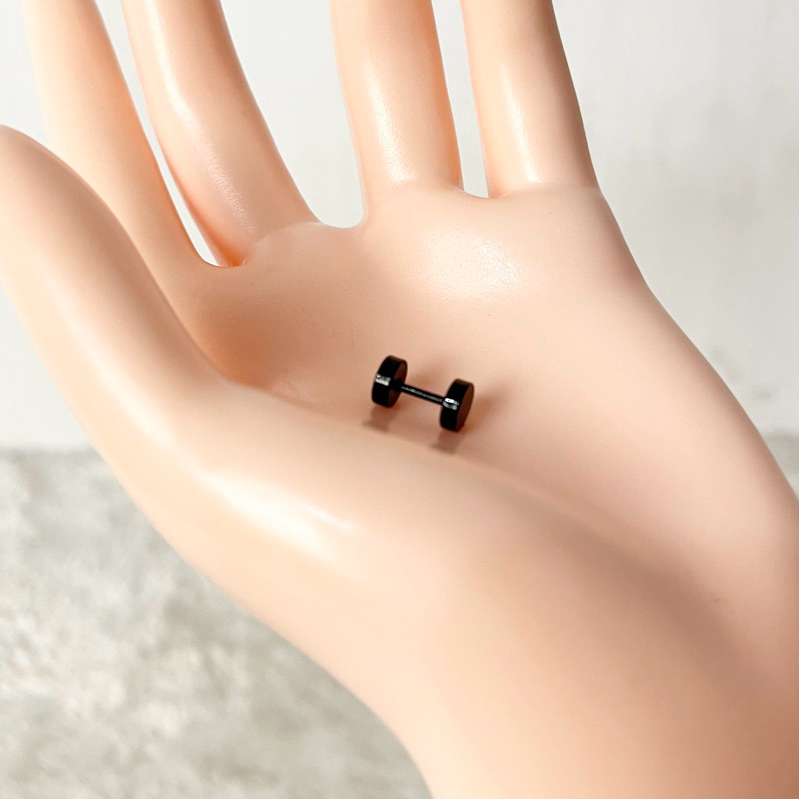Anting Tindik Barbel untuk Pria Warna Hitam, Ukuran Kecil, Model Bulat, Kualitas Premium dan Harga T