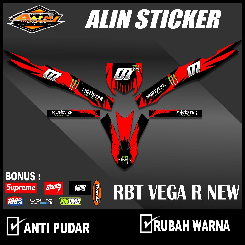 STICKER STRIPING RBT VEGA R NEW MOTIF MONSTER SEMI FULL KLX,CRF,SUPRA,DLL
