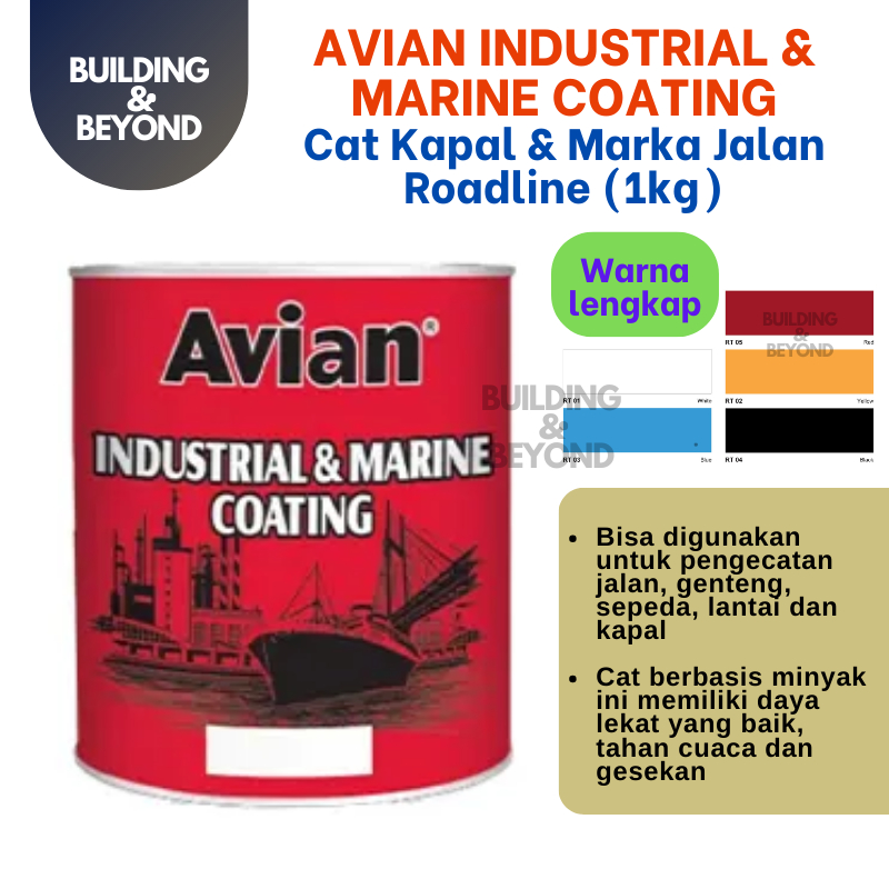 CAT ROADLINE AVIAN GARIS MARKA JALAN KAPAL PUTIH MERAH BIRU KUNING HITAM 1 KG ROAD LINE INDUSTRIAL &