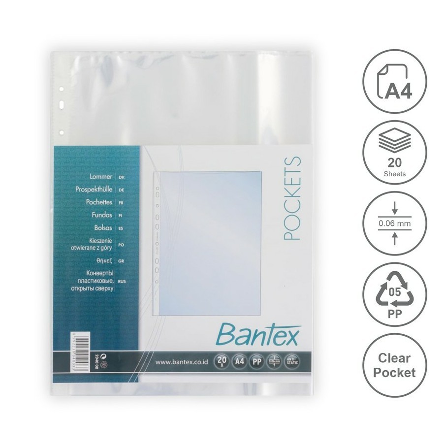 

Bantex Pocket Tempat Berkas Dokumen A4 20 Sheets/pack Plastik Daur Ulang #8040 08
