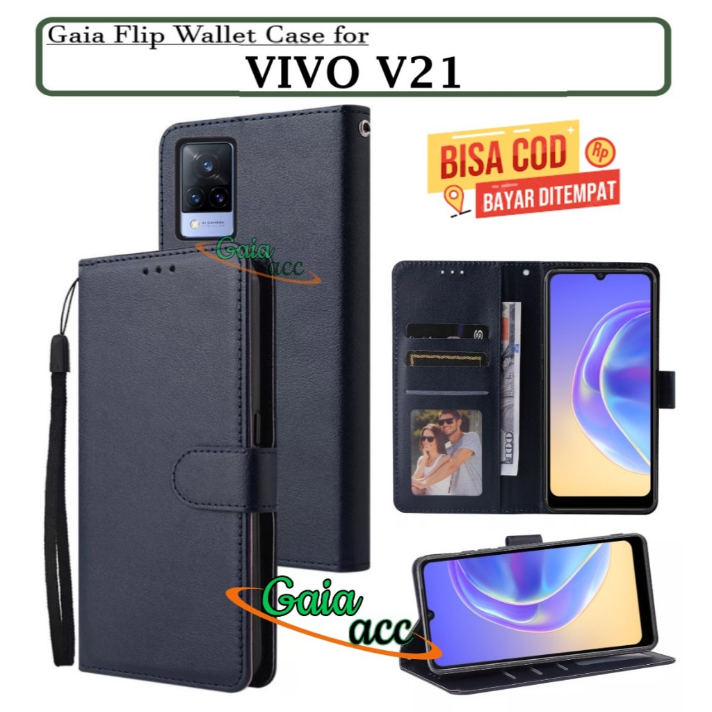 CASE FLIP VIVO V21 LEATHER CASE PREMIUM-FLIP WALLET CASE KULIT UNTUK VIVO V21 CASING DOMPET FLIP HP