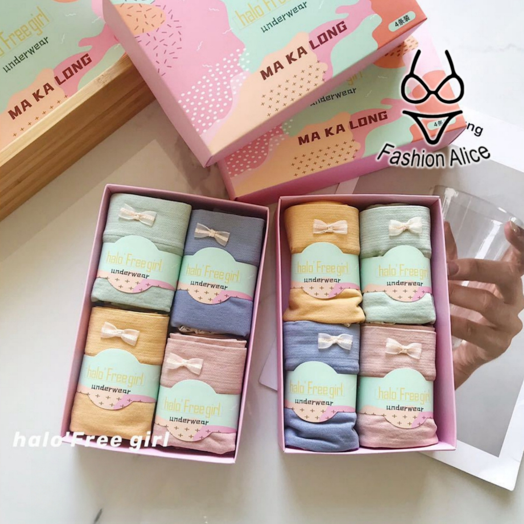 [Set Kotak 4pcs]Celana dalam lace wanita Celana dalam wanita seamless Celana dalam antibakteri graph