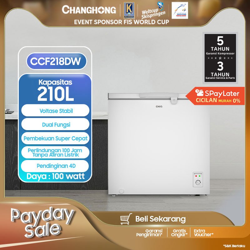 CHiQ Chest freezer ccf 218dw Kapasitas 210 Liter (Fast Freezing) (Design Look Minimalis) ( Big Capacity) (Voltase Yang Stabil) (Perlindungan Tanpa Listrik) (Perlindungan Tanpa Listrik) (Chest Freezer Untuk Menyimpan ASI) ( Chest Freezer 2 Fungsi)