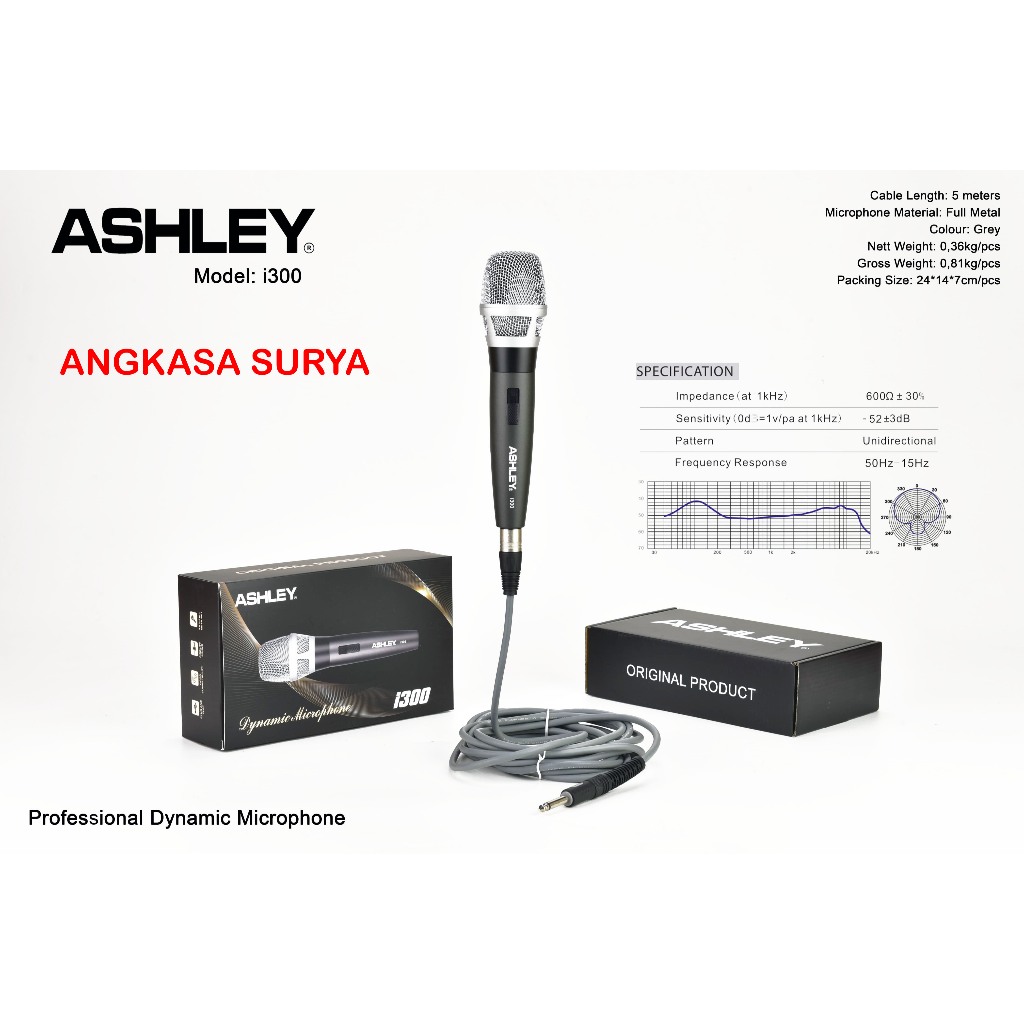 Mic Kabel ASHLEY I300 / I 300 ORIGINAL Microphone Ashley i300