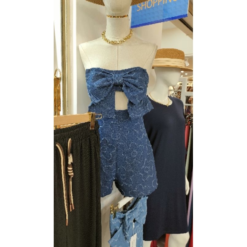 JUMPSUIT JEANS MINI WANITA KOREA CUP BRA IMPORT
