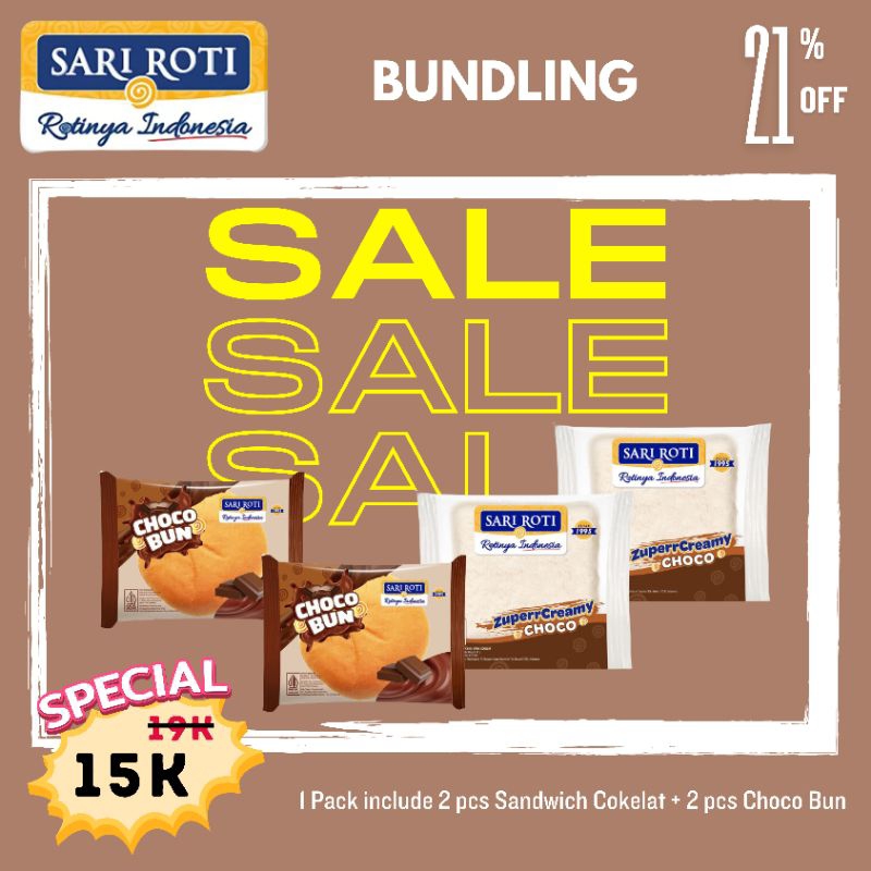 

SARI ROTI BUNDLING PROMO Get 4 ( 2 Sandwich Cokelat + 2 Choco Bun )