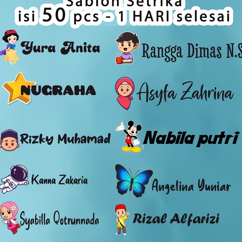 

Super Promo Stiker Nama Baju Kain Gambar Karakter di Label Baju Stiker Nama Sablon Stiker Nama Tinggal Setrika Anti Luntur