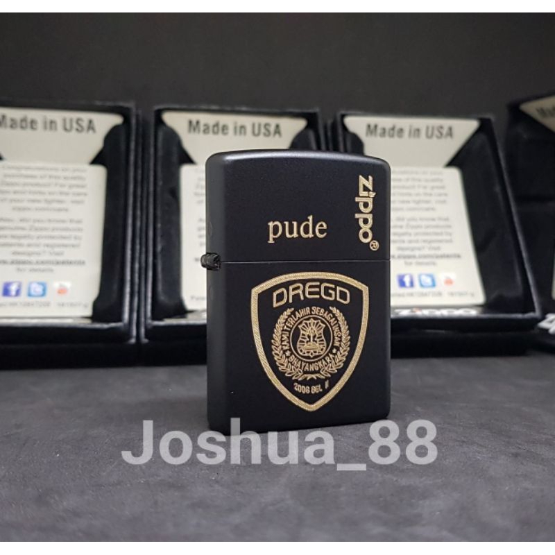 Zippo Korek Api Custom Ukir Logo Dregs Black matte Bisa Ukir Nama Sendiri