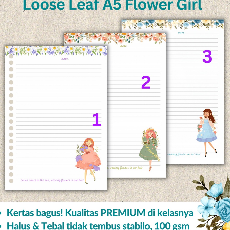 

Loose leaf Isi Kes File binder A5 Tebal Flower Girl Line Grid Dotted Blank Garis Kotak Titik Polos CHESTER LIVING