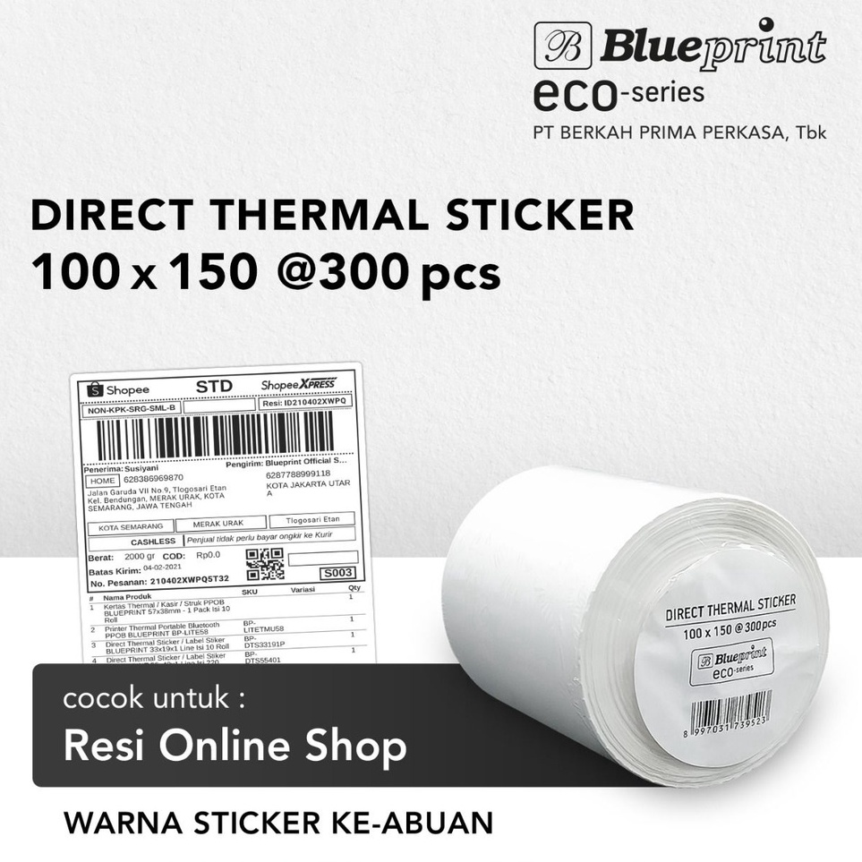 

BLUEPRINT DIRECK THERMAL STICKER 1 X 15 STICKER LABEL ECO ISI 3 ROLL