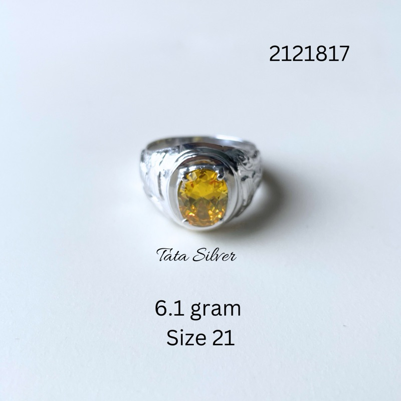 Cincin Pria Akik Batu Kuning Perak Lapis Emas No 21 (925 Sterling Silver Gold Plated) 2121817