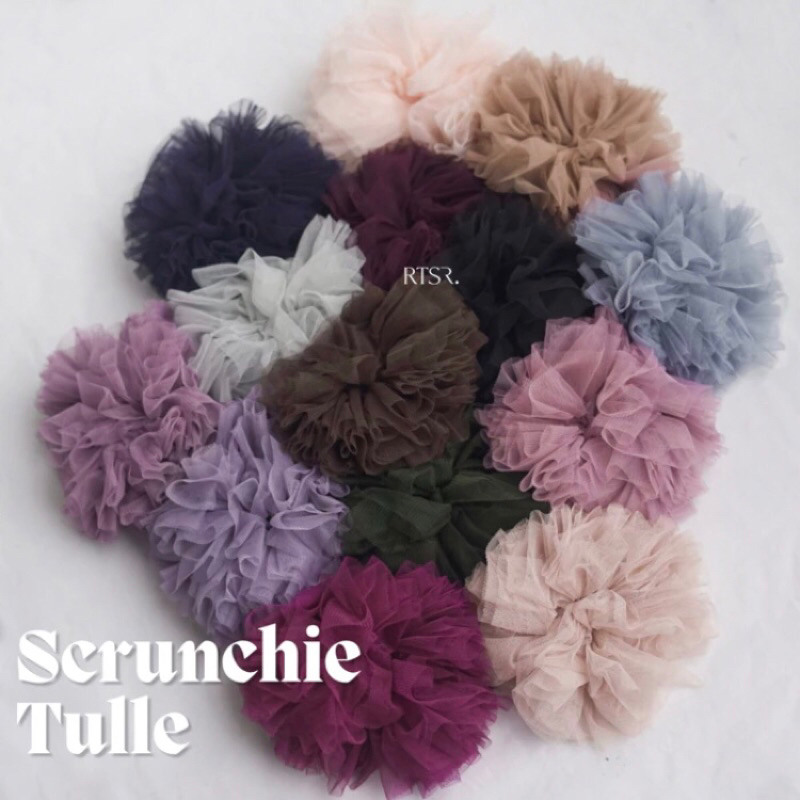 Preloved RTSR Scrunchie Tulle Cepol Hijab Tilleu Ikat Rambut Konde Besar Ungu Purple