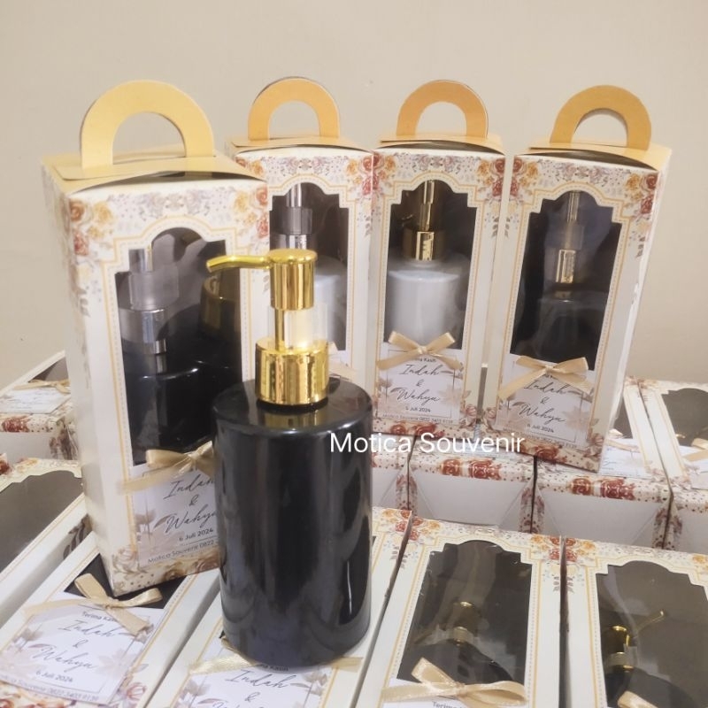 Souvenir Pump Botol Sabun 250ml Tabung Box Motif Sablon