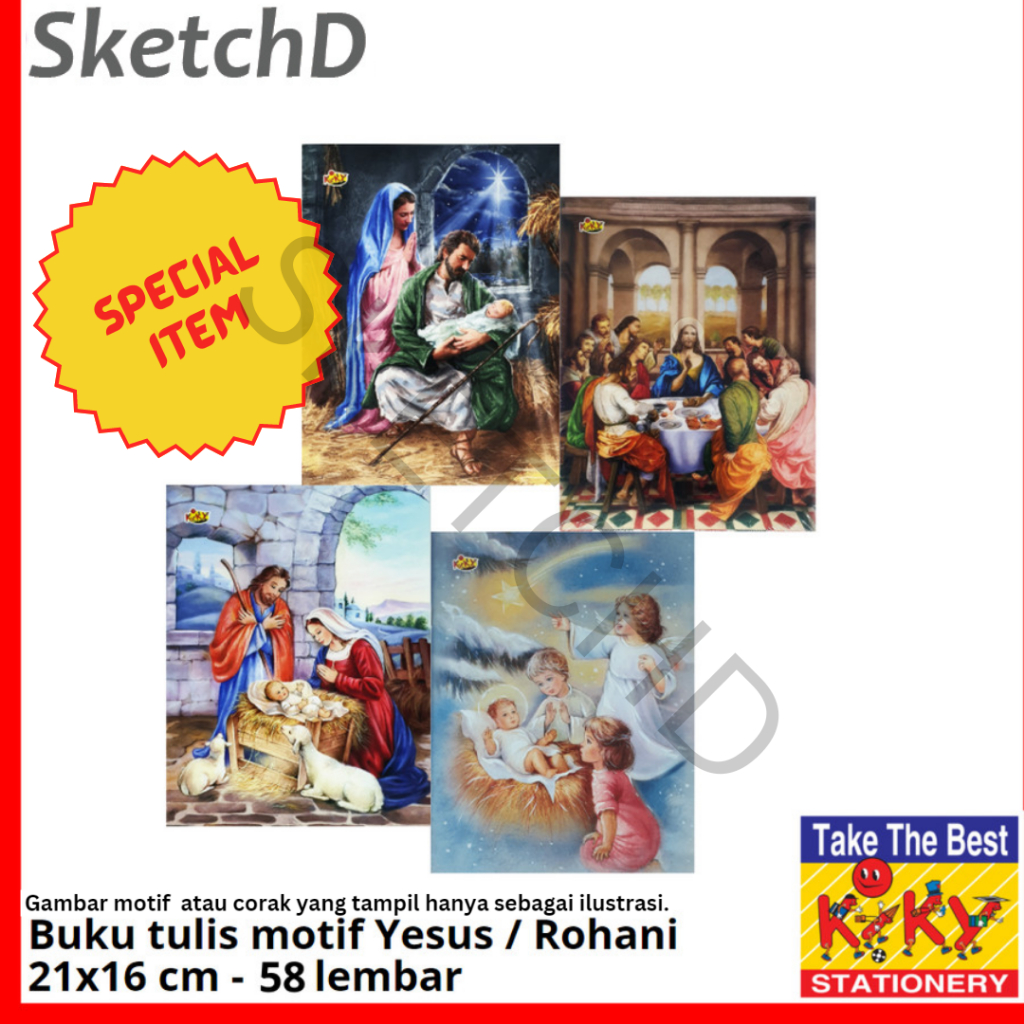 

Buku Tulis Kiky motif Rohani Kristen Katolik Yesus 58 lembar - 21x16cm