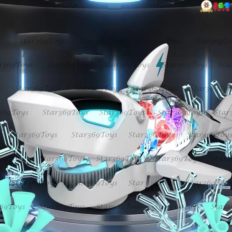 MAINAN HIU MEGALODON LED DAN TRANSMISI GIGI MUSIK HIU GEAR