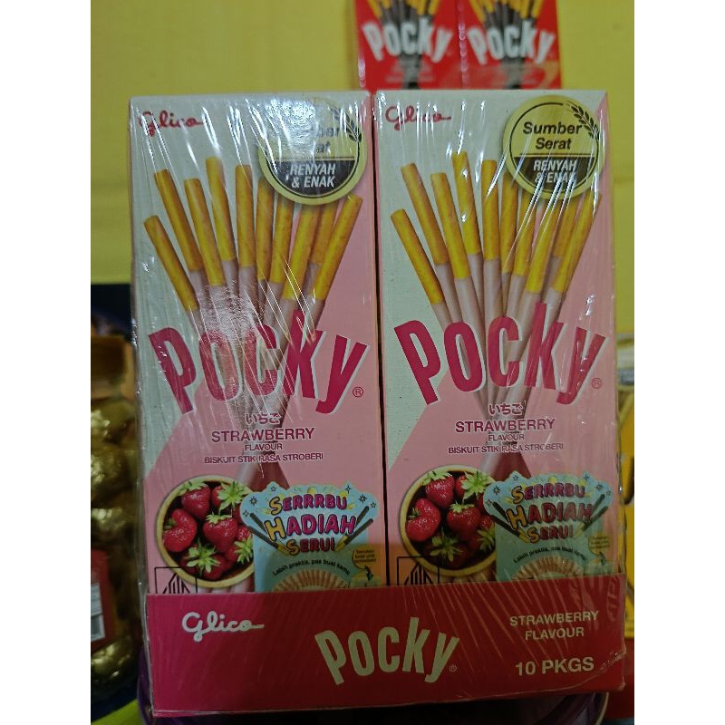 

pokky mini biskuit ready 3rasa coklat dan stobery