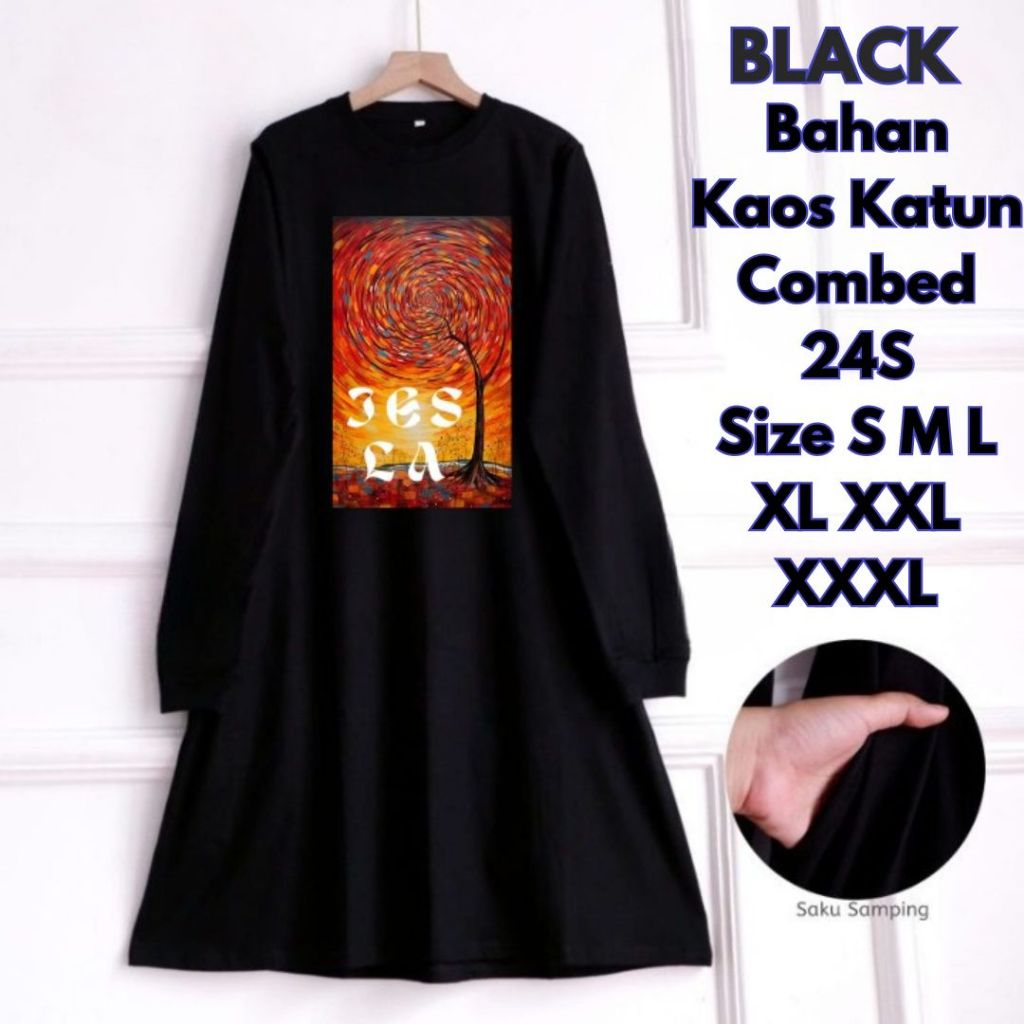 Baju Wanita Kekinian Sun Tunik BO Atasan Wanita Lengan Panjang Bahan Combed 24s Aplikasi Sablon Term