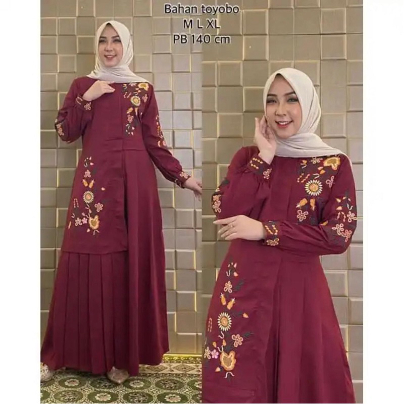 Gamis dress bordir busui terbaru / Dress bordir aceh katun cod