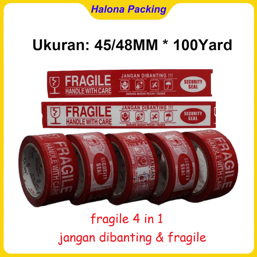 

LAKBAN Fragile 48mm*100yard HOKI TAPE 4 in 1 dan Fragile tape 2 in 1