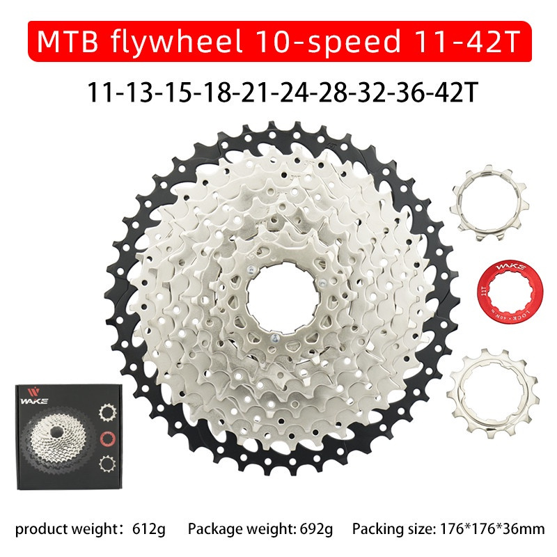 Wake Sprocket 10 Speed 11 - 42T Silver Gear Cassette Sepeda MTB