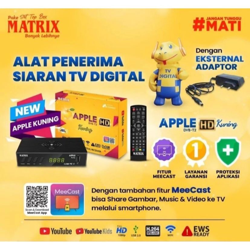 Set top box Matrix Apple kuning STB DVB T2 matrix kuning