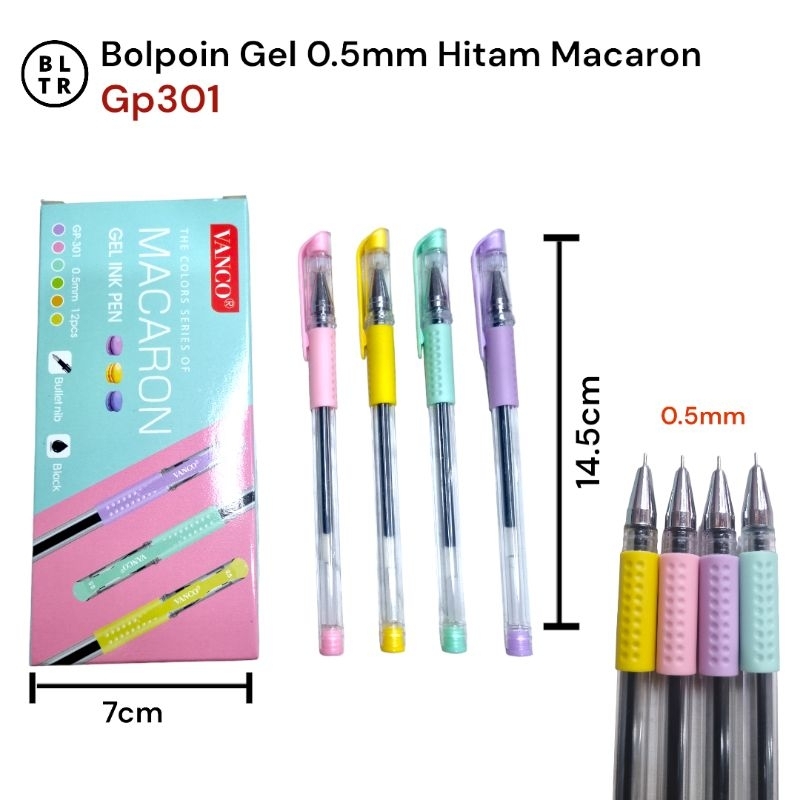 PAK // BOLPOIN GEL 0.5  HITAM WARNA PASTEL MACARON Vanco (GP301) /PEN GEL/PULPEN GEL//NEW ORIGINAL