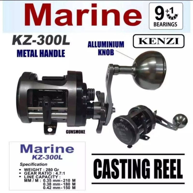 reel overhead OH kenzi marine KZ300 handle kiri