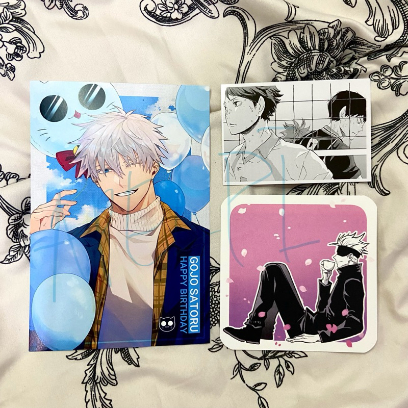 photocard haikyuu chronicle kageyama oikawa, postcard dan coaster gojo satoru