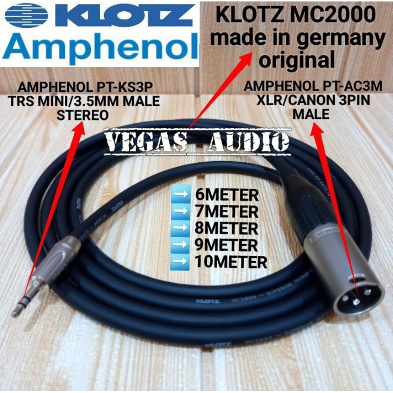KABEL KLOTZ MC2000 ORIGINAL JACK AMPHENOL AUX 3.5MM MALE TO XLR MALE 6M-10M