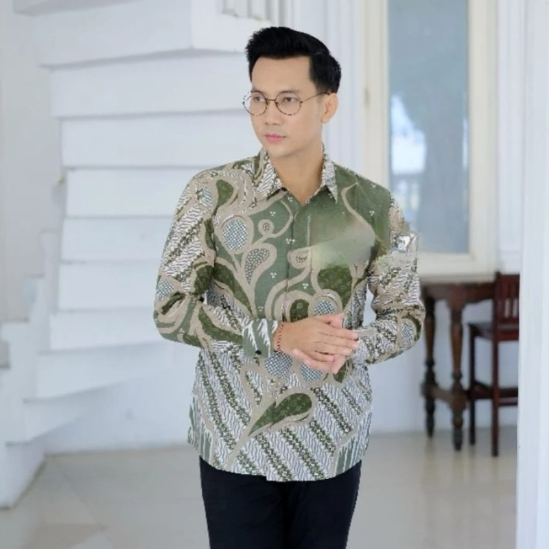 HASTARI SAGE Baju Batik Cowok Lengan panjang slimfit Lapis puring