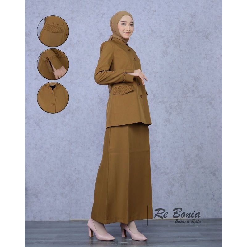 Seragam Pemda wanita kheki tua rok A Pdh coklat tua baju dinas PNS ASN Guru Pemda tua wanita rok A