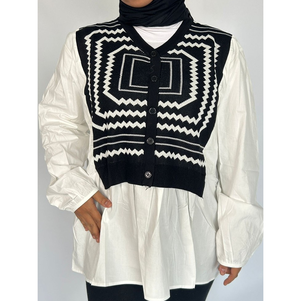 Atasan Blouse Wanita Katun mix Rajut Import