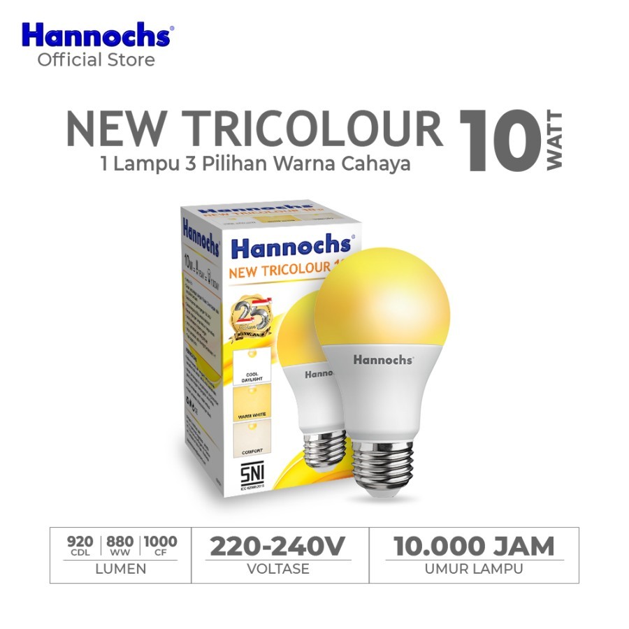 Tricolour 10W  Hannochs Lampu Bohlam LED New - 1 Lampu 3 pilihan warna / Lampu 3 warna