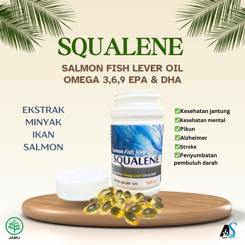 Salmon Fish Lever Oil SQUALENE Minyak Ikan Salmon Omega 3 100 Softgel
