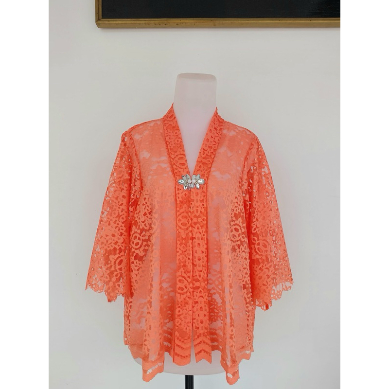 Kebaya Kartini Pendek Jumbo warna Salem otak udang salmon