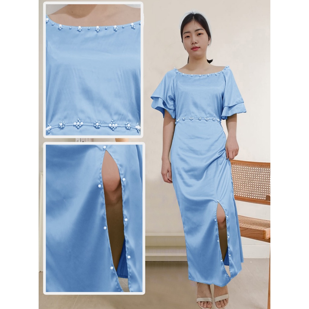 DRESS EVELYN SATIN SILK PREMIUM / LONG DRESS PESTA NATAL WISUDA / SIZE M-L-XL