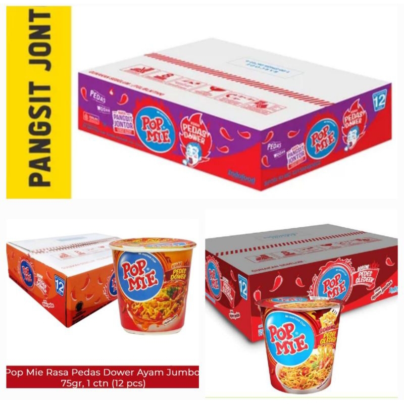 

POP MIE CUP 1dus isi 12pc rasa Goreng Spesial/Pangsit Jontor/Pedes Gledek/Pedes Dower