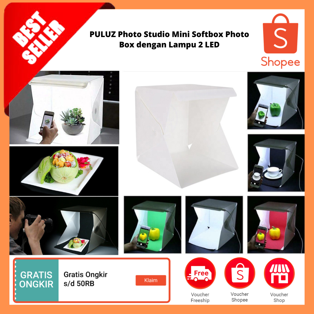 Photo Studio Mini Softbox Photo Box dengan Lampu 2 LED / Kotak Studio Foto Latar Belakang Lipat